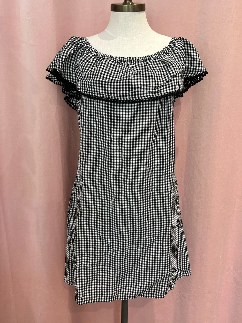 Tommy Bahama Gingham OTS Dress Black White Linen Blend NWT Size L — Minor Flaw - Picture 1 of 6